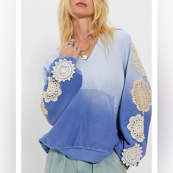 NWT Free People FP x Tricia Fix Doily Hoodie - blue - M/L - Picture 2 of 10